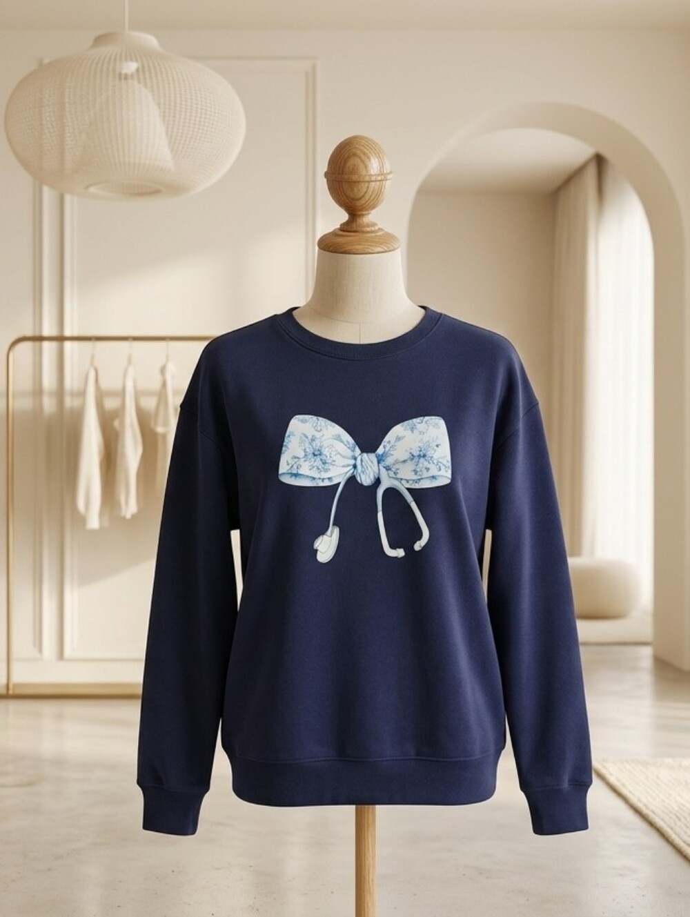 Navy Bow & Stethoscope Sweatshirt | SHEIN | Medium
